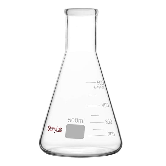 StonyLab 1 pack Glass 500 ml Heavy Wall Narrow Mouth Erlenmeyer Flasks with Heavy Duty Rim