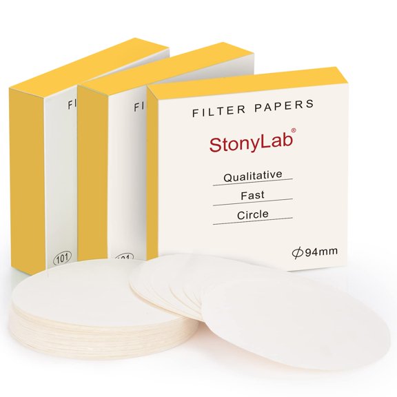 stonylab Qualitative Filter Paper, 3-Box 94 mm Diameter Fast Speed Cellulose Filter Paper with 25 Micron Particle Retention Filtration Speed, Set of 3 x 100 Pcs