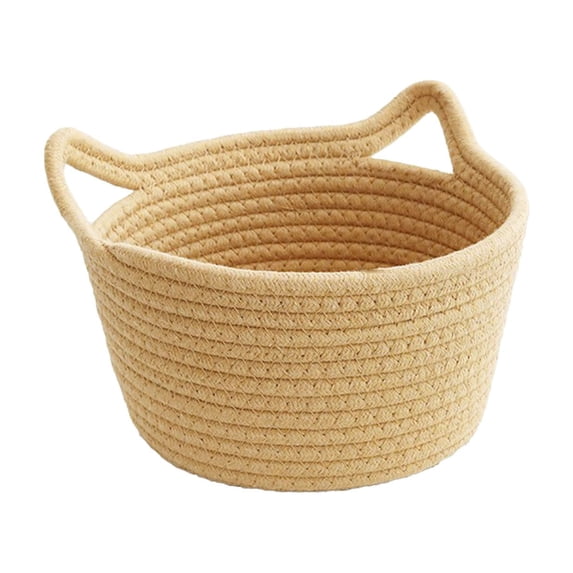 Storage Basket Cotton Rope Cat Ear Storage Basket Medium Size 8x5 Inch, Woven Desktop Organizer forKeys Cosmetics, Decorative Catchall Bin forHome Office Cotton Rope Basket