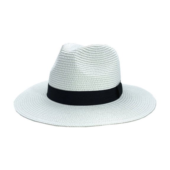 straw hat Europe and the United States men's and women's hat summer sunshade beach brim -Black-Small Square
