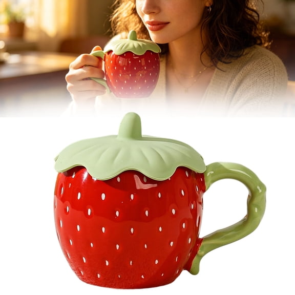 strawberry shortcake cup,Cute Strawberry Shortcake Mug with Lid and Spoon Ceramic Pink Coffee Maker Tea Cup for Women Girls Kawaii Kitchen Gifts