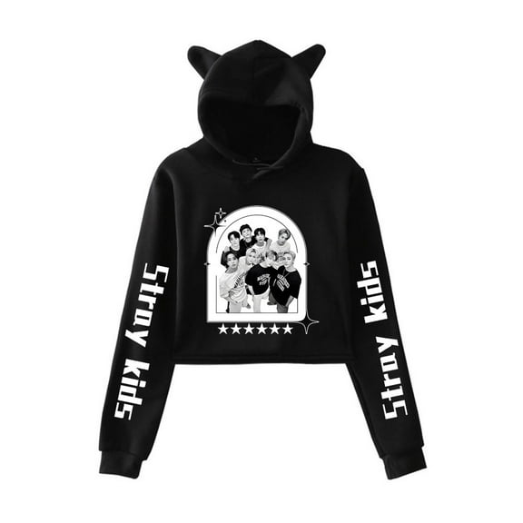 stray Kids Hoodie Cat Ear Fashion Casual Women's Short Hoodie Sportswear