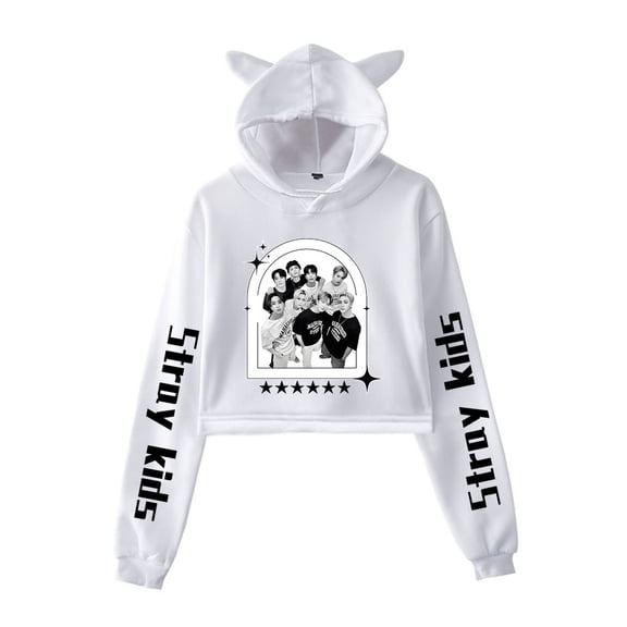 stray Kids Hoodie Cat Ear Fashion Casual Women's Short Hoodie Sportswear