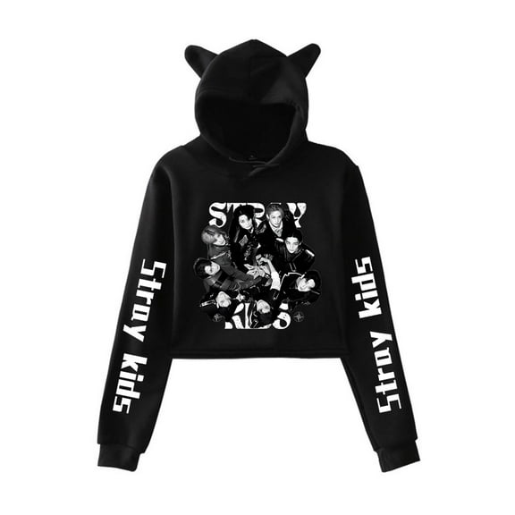 stray Kids Hoodie Cat Ear Fashion Casual Women's Short Hoodie Sportswear