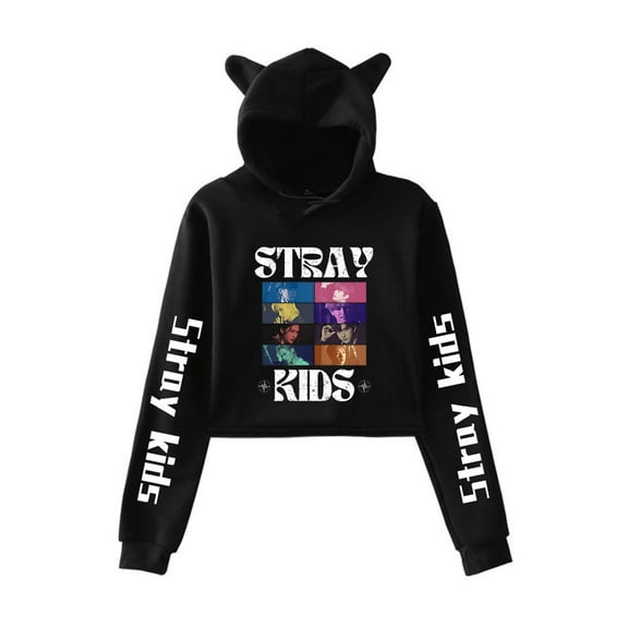 stray Kids Hoodie Cat Ear Fashion Casual Women's Short Hoodie Sportswear