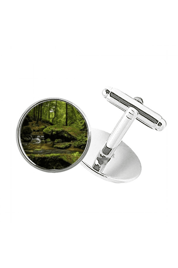 stream green ry science nature scenery round button cuff clip stud cufflinks