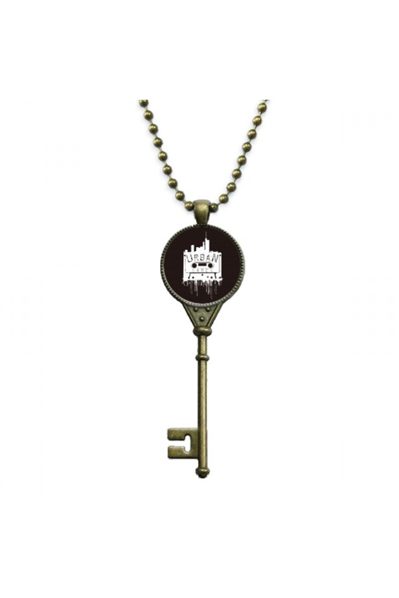 street landmark outline pattern graffiti key necklace pendant tray embellished chain