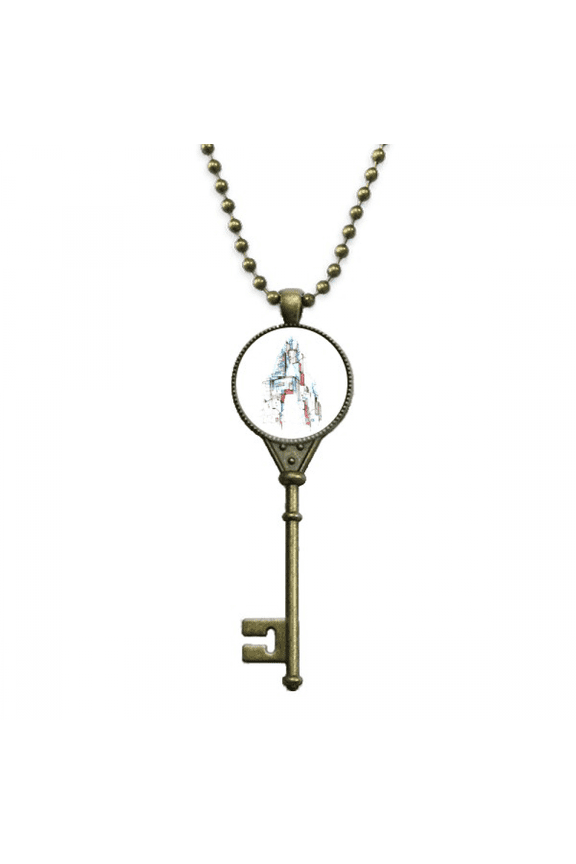 street modern building watercolor key necklace pendant tray embellished chain