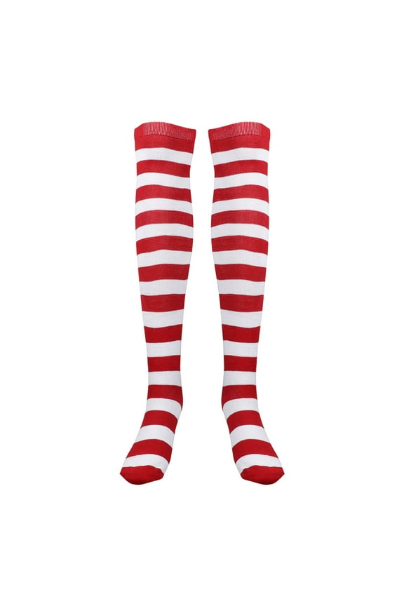 striped christmas stockings Christmas Red White Stockings Thigh High Striped Over Knee Socks for Women Girls (Average Size)