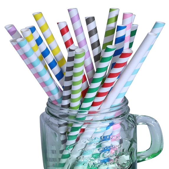 STROLA 100 Piece Colorful Paper Straws Bulk, 7.8 Inch Biodegradable Disposable Drinking Straws Eco Friendly for Party