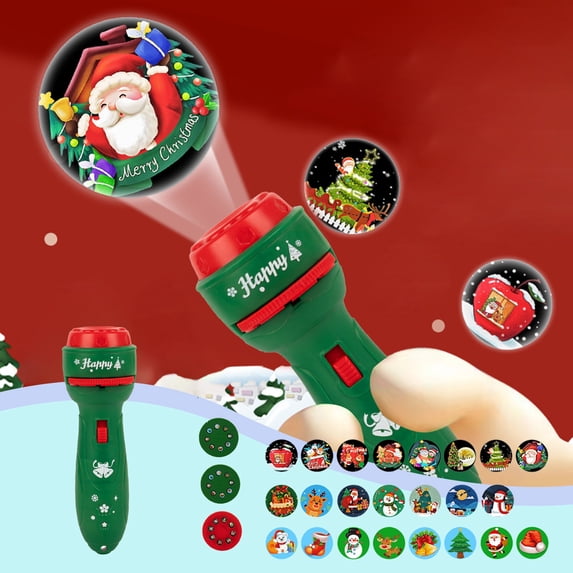 strola Toys Christmas Flashlight Projector for Ki-ds 24 Patterns Santa Reindeer Toy with 3 Slides LED Night Light Tod-dler Gift