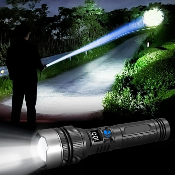 strola Toys High Power Rechargeable Flashlight Bright 1500 Lumen, USB-C Long Range Tactical Flashlight with Digital Display & Power Bank, Zoomable for Camping Hiking Emergencies