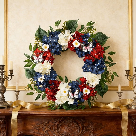 strola Toys Large Dark Blue Easter Wreath 20 Inch Plastic Spring Wreath for Front Door Outdoor Weatherproof Easter Decorations with Eggs