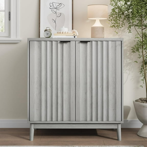 strong store Fluted Sideboard Cabinet, Wash Grey Buffet Cabinet with Adjustable Shelf for Living Room
