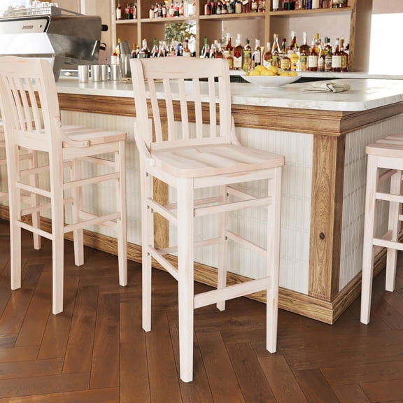 strong store Hercules School House Back Metal Restaurant Barstool - Antique White Wood Seat - Black Frame