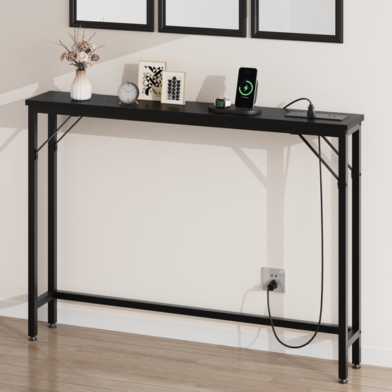 strundghti Rustic Storage Console Table, Black