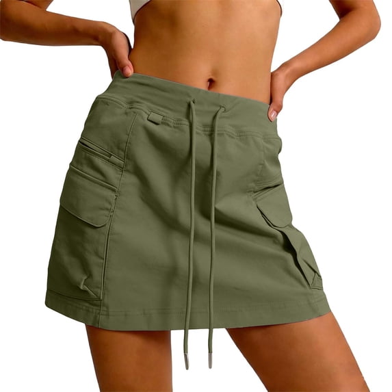 sttsgwyt Cargo Skorts For Women With Pockets Drawstring Waist Athletic Skirts Matching Shorts Underneath Golf Sweat Skirt Army Green XL