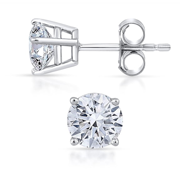 Lab Grown Round Solitaire Diamond Push Back Stud Earrings In 14K White Gold 0.25 To 3.00 Carats (E-F Color, VS1-VS2 Eye Clean Clarity)