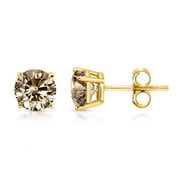 MYDIAMONDBOX 1 Carat Total Weight (cttw) Brown Diamond Studs - 14K Yellow Gold Earrings for Women