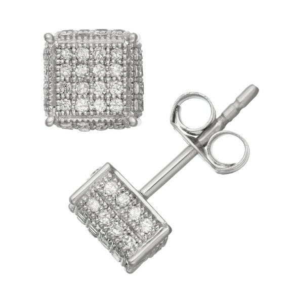 Sterling Silver 1/2 CTTW Diamond Square Shape Stud Earrings