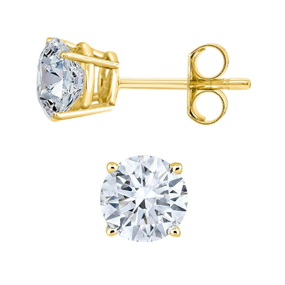 Mother's Day Gift For Her 0.25 To 3.00 Carats Lab Grown Round Solitaire Diamond Push Back Stud Earrings In 14K Yellow Gold (E-F Color, VS1-VS2 Eye Clean Clarity)