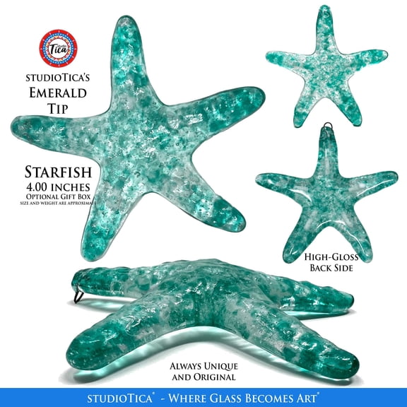 studioTica® Glass Starfish - Emerald Collection - Sun Catcher, Paperweight, Ornament, Home Decor