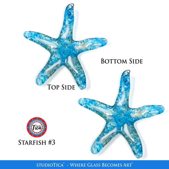 studioTica® Glass Starfish - Starfish Blues - Sun Catcher, Paperweight, Ornament, Home Decor