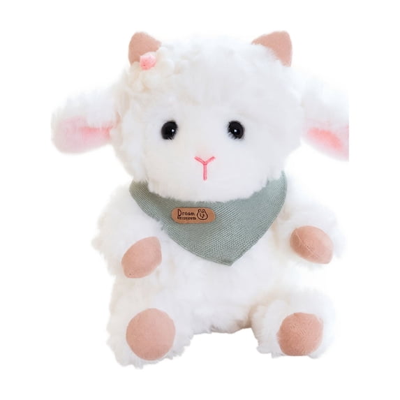 stuffed lamb plush toy, soft cuddly sheep plush with cute flower and scarf detail, perfect for baby toddlers kids room decor and gift, ideal for bedtime companionship and nursery display