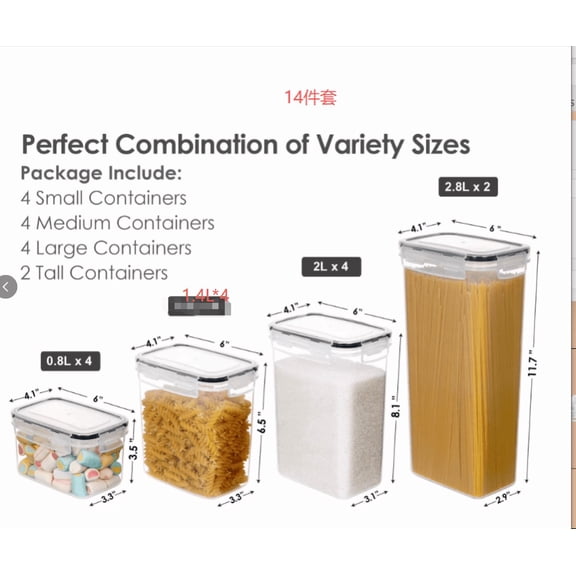 stusgo 14 Pcs Airtight Food Storage Containers Set with Lids, Canisters for Cereal, Dry Food and Sugar