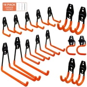 stusgo 16 Pack Garage Hooks Heavy Duty, stusgo Utility Steel Garage Storage Hooks, Wall Mount Tool Organizer for Hanging Garden Tools, Ladders and Bulky Items (Orange)