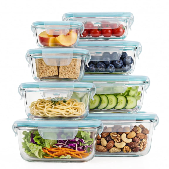 stusgo 16 Pcs Glass Food Storage Containers with Lids, Airtight BPA-Free Leakproof Meal Prep Containers, Microwave Oven Freezer Dishwasher Safe Stackable Lunch Boxes(8 Pack,Green)