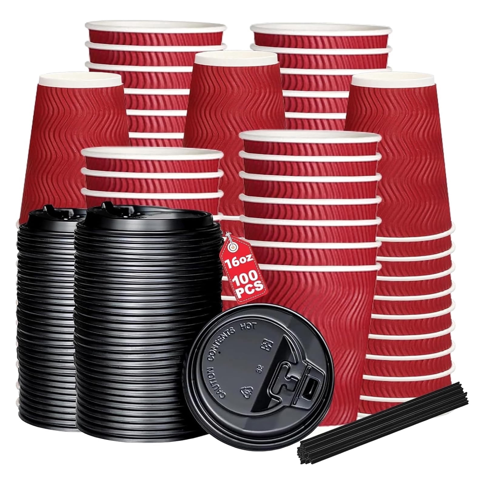 stusgo 16oz Ripple Wall Paper Cups,100 Pcs Disposable Paper Coffee Cups ...