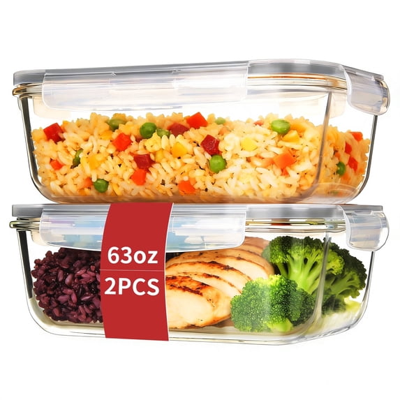 stusgo Large 63 Oz Glass Food Storage Containers with Lids, 4 Pcs Set(2 Baking Containers + 2 Locking Lids)BPA Free, Leak Proof, Microwave/Oven Safe – For Vegetables, Fruits