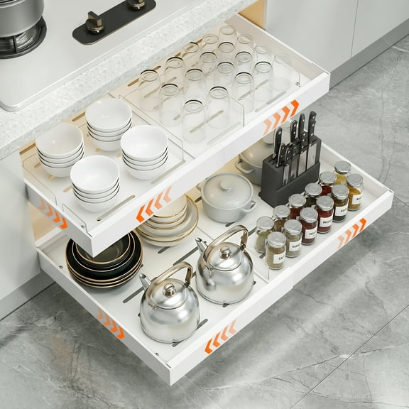 stusgo 2 Pcs Expandable Pull out Cabinet Organizer, Adjustable Slide out Drawers(12.6-20.5in)