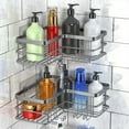 thumbnail image 1 of stusgo Corner Shower Caddy 2 Pack, Bathroom Shower Organizer Shelves, No Drilling Corner Shower Shelves Shampoo Holder with 8 Hooks and 6 Adhesives（Silver Gray）, 1 of 7