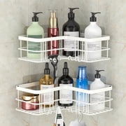 stusgo 2-Shelf Shower Caddy Corner, No Drill Rustproof Stainless Steel Bathroom Shower Organizer Wall Mounted with 8 Hooks,White