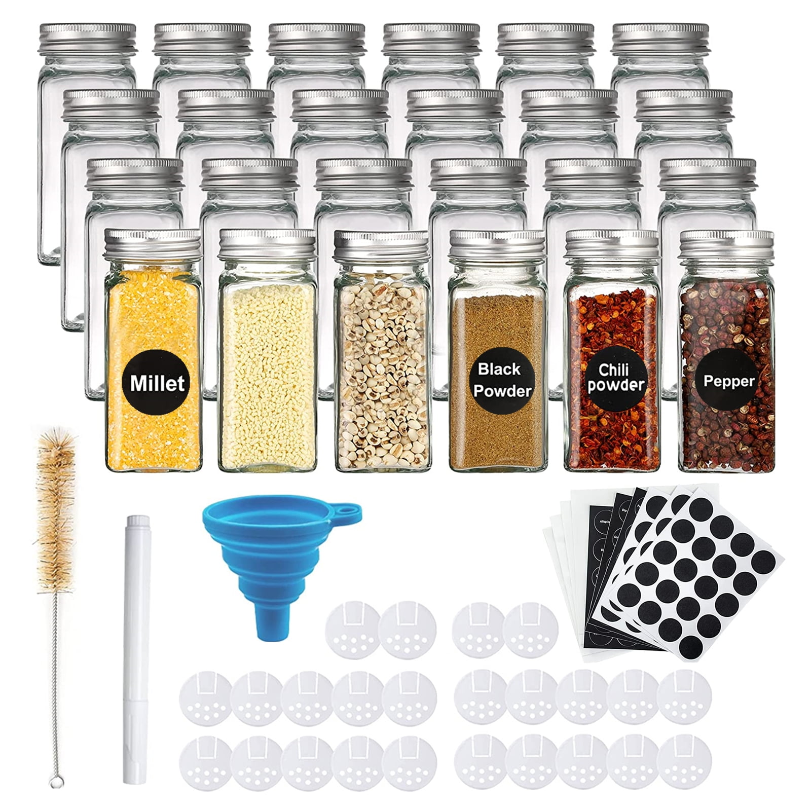 Woisut Glass Spice Jars with Label, 24 Pcs 4oz Seasoning Organizer, Empty  Square Spice Containers Bottles with Shaker Lids, Collapsible Funnel, Brush