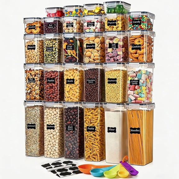 stusgo 28 Pack Airtight Food Storage Containers with Lids, BPA Free Clear Pantry Storage Container for Kitchen Food Pantry Organizers and Storage, Plastic Pantry Organiser for Cereal,Flour and Sugar