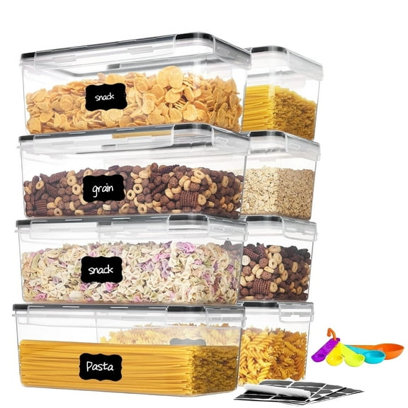 stusgo 3.2L/113OZ Pasta Containers,8 Pcs Plastic Spaghetti Container for Long Noodles with Labelling Paper, Measuring Spoons、Pen