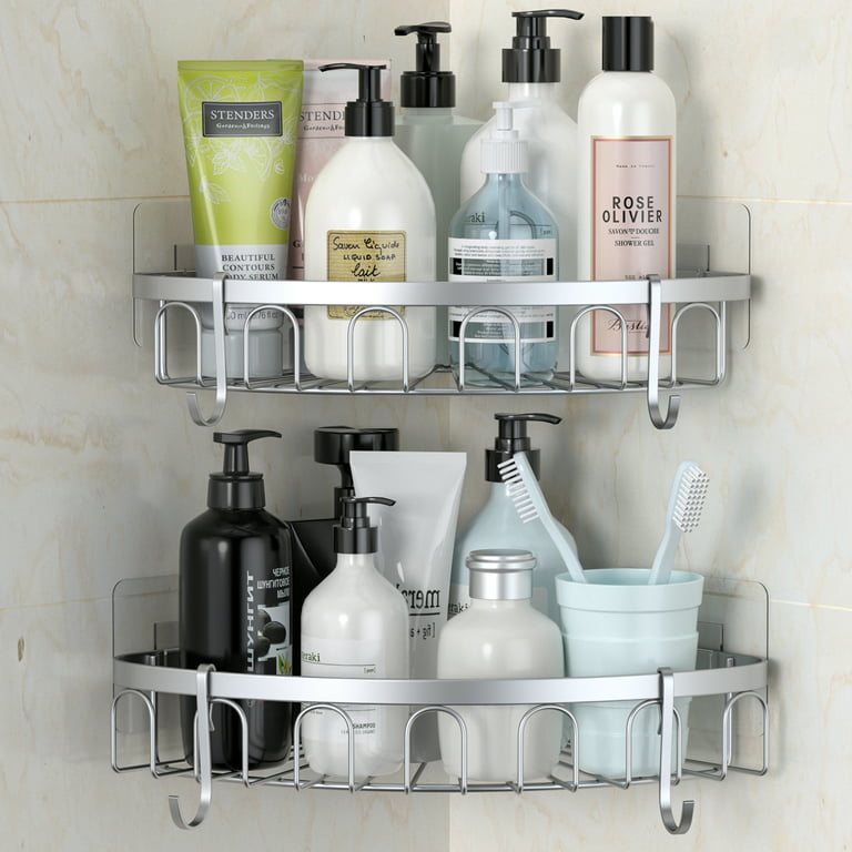 Over Head Shower Organizer, Hanging Bathroom Storage Rack with Soap Holder  and Hooks, 3-Shelf Shower