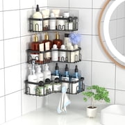 stusgo 3 Pack Corner Shower Caddy, Stainless Steel Corner Shower Shelf with 18 Hooks, Adhesive Shower Shelves Shower Organizer Corner for Bathroom Storage (Blac