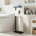 thumbnail image 1 of stusgo Black Toilet Paper Holder Free Standing with Shelf, Freestanding Toilet Paper Holders with Storage & Phone Shelf, Modern Standing Toilet Paper Holder for Bathroom, Tissue Holder Stand, 1 of 5
