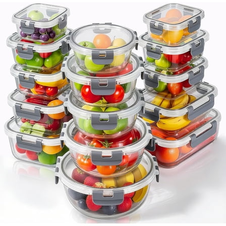 stusgo 30 Pas Glass Storage Containers with Lids, BPA Free，Reusable (15 Pcs grey)