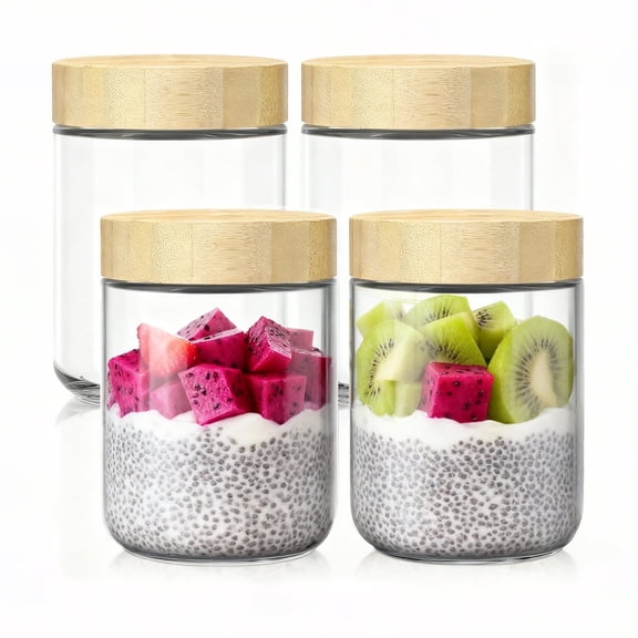 stusgo 4 Pack 16 Oz Glass Overnight Oats Containers with Bamboo Lids, Glass Overnight Oats Jars