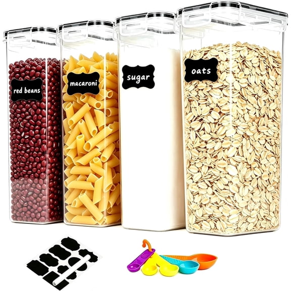 stusgo 4 Pcs 2.8L Airtight Food Storage Containers Set with Lids, Includes Spoons, Labels and a Pen