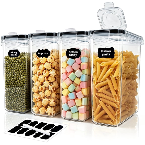 stusgo 4 Pack 4L/135oz Cereal Storage Containers,Large Dry Food Storage Canister for Pantry, Rice, Flour, Sugar, Pasta