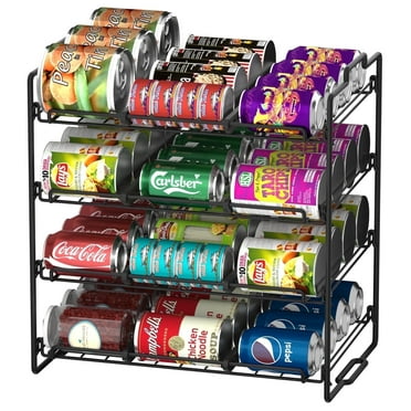 stusgo 4 Tiers Stackable Can Rack Organizer, Wear-Resistant Upgrade Beverage Food Can Dispenser Holder Holds up to 48 Cans for Kitchen Cabinet and Pantry (Black)
