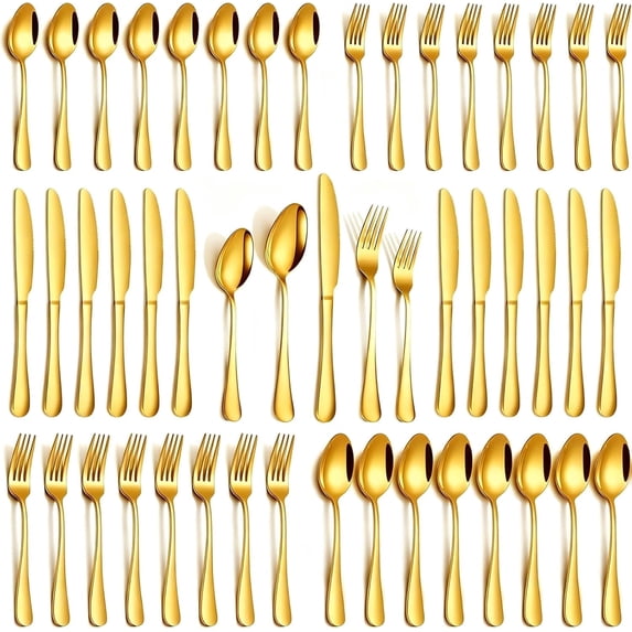 stusgo 40 Pieces Cutlery Set Service for 8, Food-Grade Stainless Steel Flatware Set, Gold Silverware Set Including Dinner Knife Fork Spoon, Mirror Polished Tableware Set Utensil Set for Home(gold)