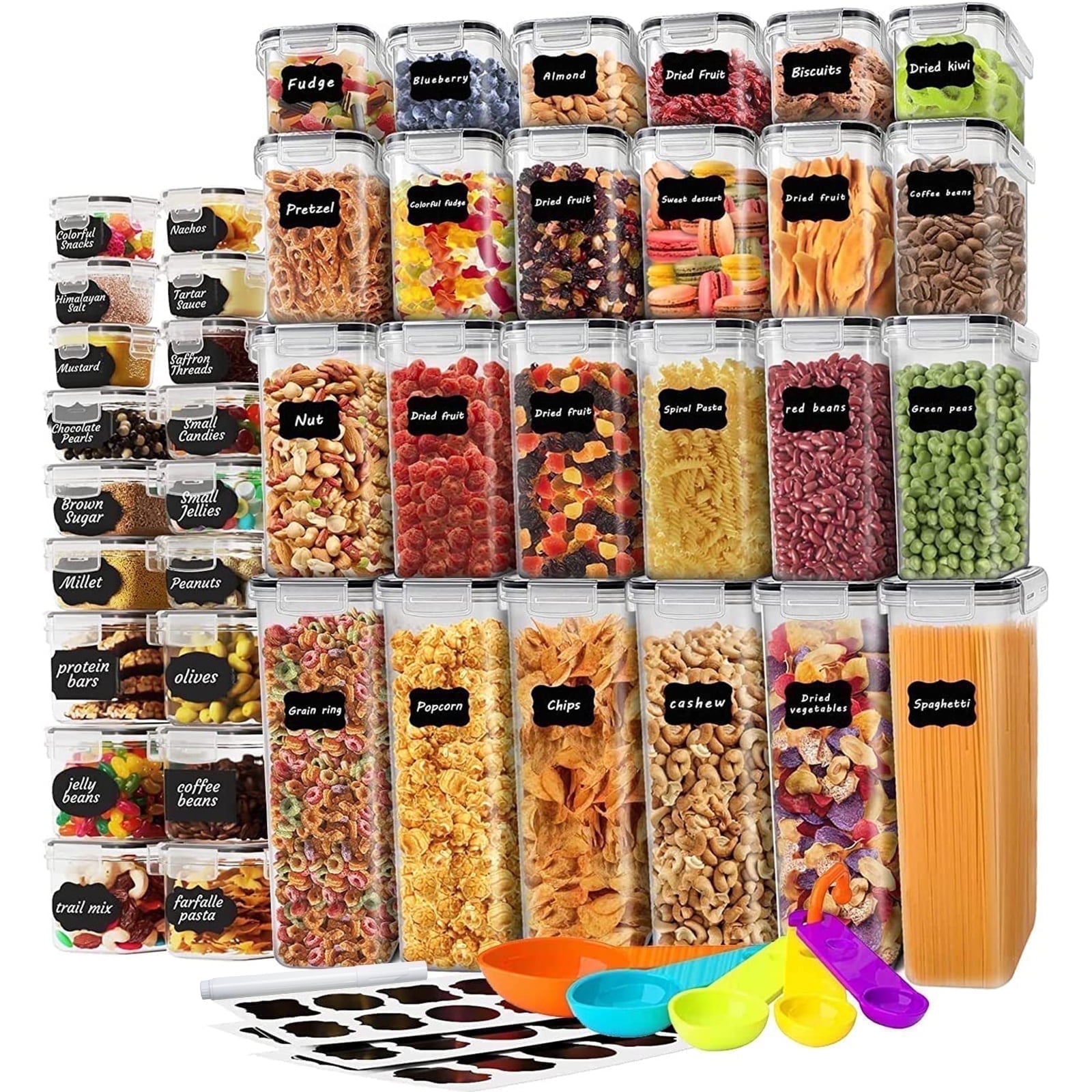 stusgo 42 Pcs Airtight Food Storage Containers Set with Lids, BPA Free Clear Pantry Canister for Kitchen and Pantry Organization,Plastic Canisters for Cereal, Dry Food and Sugar,Includes 50 Labels - Walmart.com