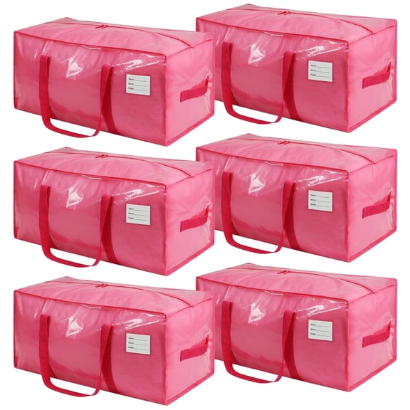 stusgo 6 Pack Extra Large Moving Bags Heavy Duty with Zippers & Carrying Handles, Moving Boxes Alternative, Packing Supplies, Large Storage Bags Totes for Space Saving(Pink)